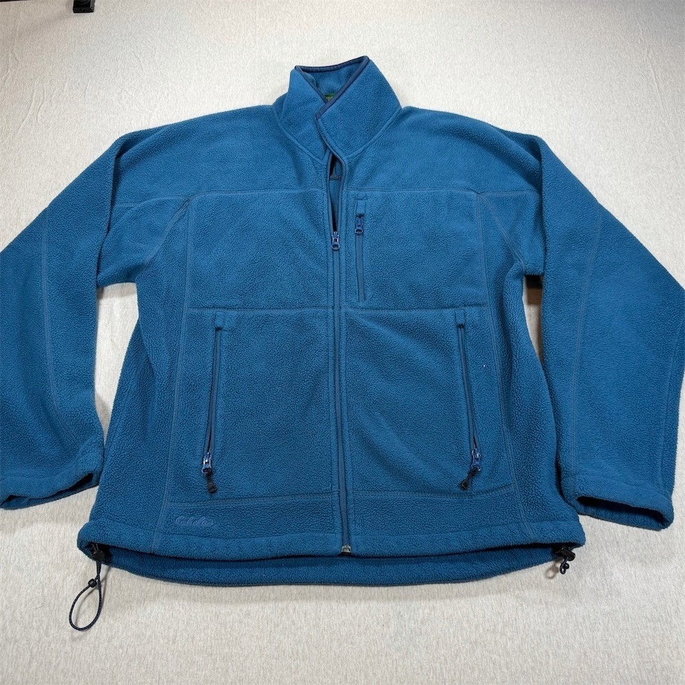 Cabela's Jacket Mens M Reg Blue/Teal Full Zip 3 Zipper Pockets‎ Drawcord Hem